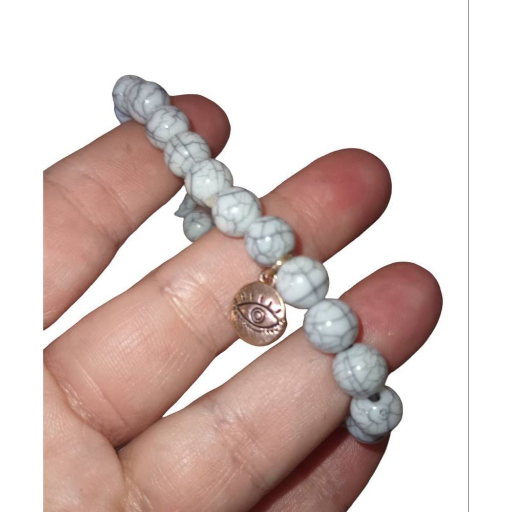 Grey black healing stone stretch bracelet